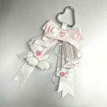 1pc Heart Buckle Satin Ribbon Bow Bag Charm, Lace Long Ribbon Polka Dot Woven Tape Anime Cosplay Live Concert Lolita Ita Bag Idol Support Fabric Rose Plush Wing Decoration Accessory Sweet Style Otaku Collection Handmade Peripheral Ornament - A - View 3