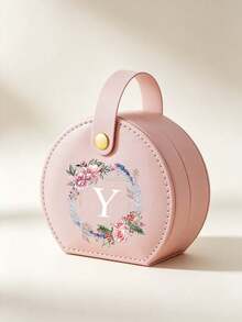 1pc/10pcsA‑Z Pink Romantic Floral Wreath Letter Jewelry Box, Semi‑Circular, Snap‑Button Carry Handle, Divided Inner Lining, Portable Personalized Case With Pink Wreath & White Letters, All‑Season Style, Great Gift For Girlfriends And Bridesmaids - Multicolor - View 13