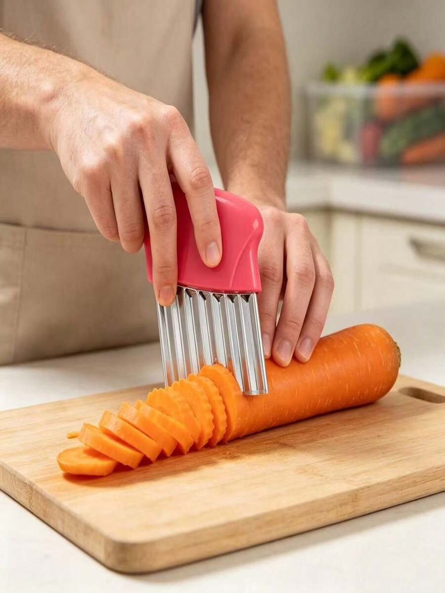 1pc Pink Creative Potato Slicer, Wavy French Fries Cutter, Potato Chip Slicer, Lightweight And Easy To Use, Even Slices