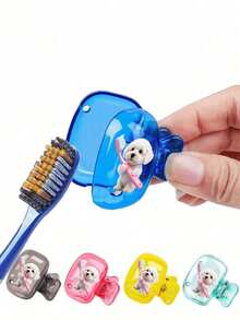 Cute Brown And White Teddy Dog Holding Toothbrush Pattern Printed Portable Toothbrush Head Cover, Storage Box, Toothbrush Protective Cap Holder, Essential Bathroom Accessory For Home, Business Travel, Daily Use And Outdoor Travel, Portable Toothbrush, Back To School Gift, Teacher Gift, Couple Toothbrush Set, Back To School Gift. - Multicolor - View 8