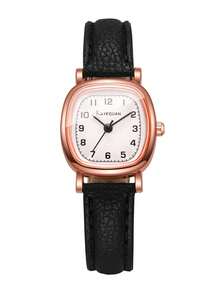 Minimalist Vintage Style Women's Wristwatch, Rose Gold Small Square Case With Brown Leather Strap, Clear Number Dial, Versatile Quartz Watch For Daily Wear, Gift For Girlfriend (1pc/Set), Watch Box Not Included - Black - View 9