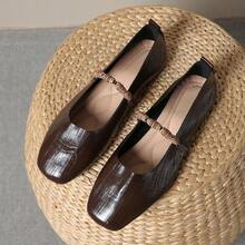 Women's Square Toe Mary Jane Flat Shoes, Beaded Strap, Low Vamp Soft Sole, Retro Commuter Shoes - Brown - View 17