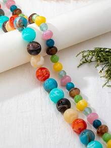 OABE Set Pakaian Musim Gugur 2pcs/Set Gaya Bohemian Kalung Berlapis Manik-Manik Warna-warni Termasuk Manik-Manik Bulat dan Manik-Manik Asimetris, Buatan Tangan, Cocok untuk Pemakaian Sehari-hari Wanita, Bentuk dan Warna Manik-Manik Acak - Cantik Sekali - View 3