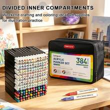 Professional Art Use, Back To School 384 Colors Hand-Drawn Pen Set, Equipped With Replaceable Pen Tips, Round Head And Soft Head Switchable, Vibrant And Rich Color Expression, Black Large Capacity Storage Bag With Compartments, Easy To Carry And Organize, Suitable For Paper, Canvas, Ceramic And Various Other DIY Drawing Needs. - Sets - View 7