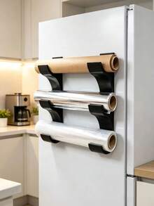 2pcs 3-Tier Wall-Mounted Cling Film & Aluminum Foil Storage Rack, No Drilling Required With Double-Sided Adhesive, Multi-Functional Storage Organizer - Storage Rack - View 5