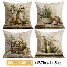 4pcs/1pc Vintage Still Life Fruit & Vegetable Pattern Pillow Case, Single-Sided Printed Pillow Case, Suitable For Living Room, Bedroom, Home Decor, All-Season Pillow Case - Multicolor - View 13
