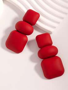 1 Pair Exaggerated Bold Polished Metal Geometric Connected Earrings Studs Dangle - Red - View 4