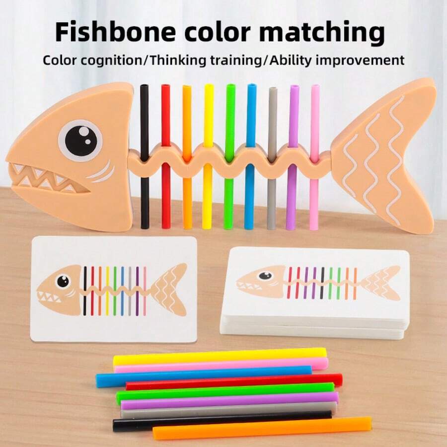 Fish Bone Color Matching Educational Peg Toy, Toddler Color Recognition Logic Sorting Desktop Game, Double-Sided Multi-Difficulty Task Cards, Educational Early Learning Teaching Aid, Develop Fine Motor Grasping Skills, Improve Observation And Concentration, Parent-Child Interactive Fun Challenge, Durable Drop-Resistant Plastic, Children's Educational Play Gift