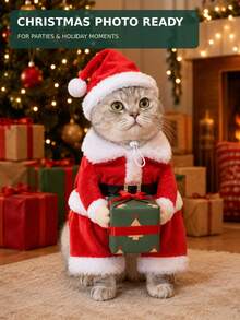 2pcs Christmas Pet Costume Set With Hat, Funny 3D Santa Claus Gift Box Standing Design, Suitable For Small Dogs, Medium Dogs And Cats, Red Christmas Cosplay Outfit, Holiday Party Photo Prop - Red - View 6