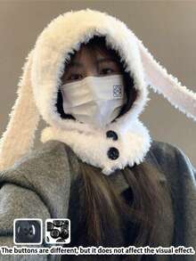 Women's Rabbit Ear Hooded Scarf Hat, Winter Warm Soft Fleece Neck Warmer, 2-In-1 Fuzzy Long Rabbit Ear Hat, Suitable For Cold Weather Outdoor - Multicolor - View 5