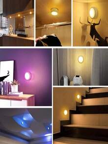 1pc Battery Powered LED Push Light, Wireless 12-Color RGB, Adhesive Mount, Suitable For Wardrobe, Bedroom, Wall, Under Cabinet, Battery Operated Puck Light - Multicolor - View 3