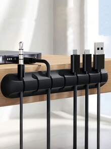 5pcs Magnetic Cable Management Clips - Multi-Functional Desktop Cable Organizer, Suitable For Lightning, USB-C And Micro Cables - Adheres To Wood, Marble, Metal, Glass - Black Stylish Design, Cable Holder - A - View 5