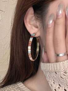 rundraw 1 Pair Vintage Fashion Multi-Color Hoop Earrings Suitable For Women's Daily, Party And Vacation Wear - Multicolor - View 5