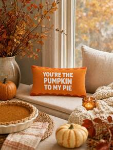 感恩節「You're The Pumpkin In My Pie」字母印花裝飾抱枕，橘色豐收靠墊，適用於沙發床，秋季居家裝飾點綴 - 彩色 - 查看 1