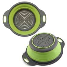Collapsible Silicone Colander With Plastic Handles - Round Foldable Kitchen Strainer, Space-Saving Multifunctional Portable Drain Basket, Perfect For Draining Pasta, Vegetables And Fruit - Green - M (Green) - View 4