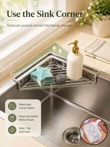 Triangular Sink Storage Rack, Stainless Steel Sink Top Draining Rack, Kitchen Dish Rack, Dishcloth And Sponge Draining Rack, Space-Saving Triangular Kitchen Organizer; Suitable For Draining Dish Soap, Cleaning Brushes And Sponges. - Multicolor - View 11