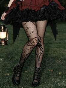 1 Pair Plus Size Ripped Spider Web Socks, Sexy Fashion, Vacation Essential - Spider a Black - View 1