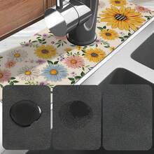 1pc Floral Pattern Sink Faucet Absorbent Mat, Drainage Mat, Suitable For Kitchen, Bathroom Sink, Countertop, Drainage Mat, Diatomaceous Earth Material, Trimmable, Quick-Drying Mat - Multicolor - View 10