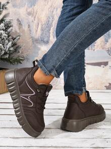Winter Solid Color Diamond Pattern Mid-Calf Snow Boots, Outer Zipper Convenient Design, Thermal Lined Thick Sole Warm Outdoor Boots - Brown - View 5