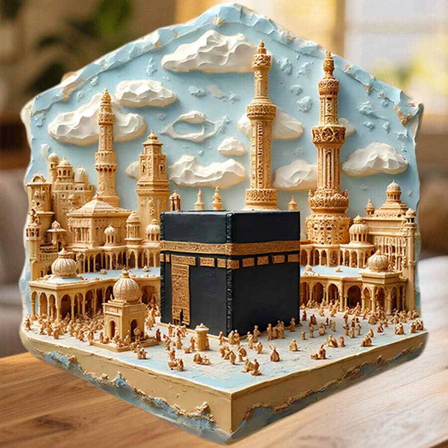 Mecca Hexagonal Stone Tablet Where The And Minarets Rest In Timeless Devotion Keepsake For All Metal Surfaces Throughout The Home - C - View 1