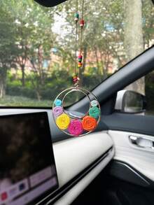 Creative Circular Flower Car Hanging Ornament, Creative Car Rearview Mirror Decorative Pendant, Car Interior Hanging Accessory - A - View 11