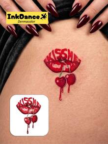1套「Cherry」性感唇形俏皮Y2K身體藝術臨時紋身貼，防水持久假紋身，男女皆適用，易貼易撕，InkDance Ink Dance CSX006 - 彩色 - 查看 2