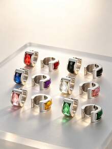 2 Pcs Silvery 304 Stainless Steel Multicolor CZ Huggie Hoop Earrings, Low Allergy Punk Unisex Hip Hop Jewelry Gift - 2 Pcs Silvery - View 5