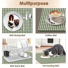 1pc Green Plaid Print Extra Large Absorbent Mat, Bar Countertop Waterproof Mat, Drying Mat, Drainage Mat, Coffee Machine Mat, Coffee Cup | Tableware Drainer, Absorbent Quick-Dry, Waterproof & Oil-Resistant, Washable & Reusable, Suitable For Kitchen | Cafe, Tea Cup, Coffee Cup, Coffee Machine Accessories, Home Decor For Coffee Lovers, Rental Home Improvement - Multicolor - View 7