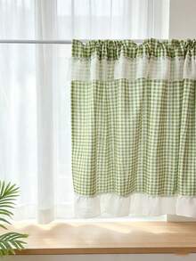 1 buah Kain Motif Kotak-kotak Hijau Klasik Segar, Tirai Jendela Dapur, Tirai Pendek untuk Semua Musim - 1PC - View 5