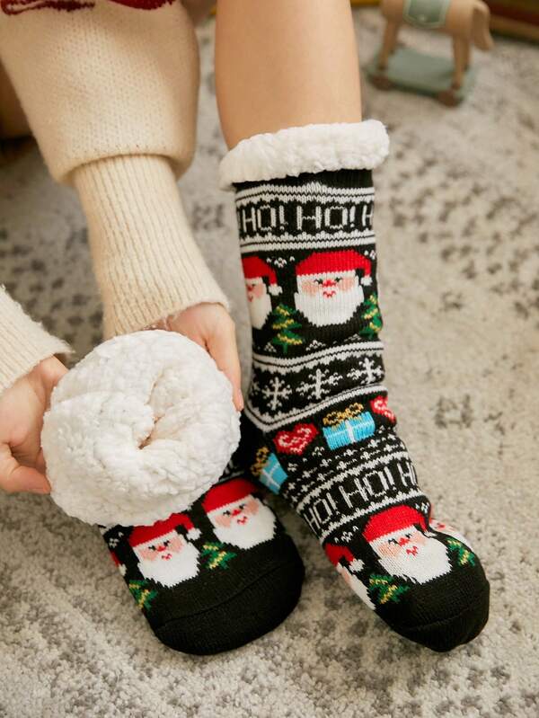 1 Pair Women's Fuzzy Socks, Thick Fleece Mid-Calf Socks, Autumn/Winter Christmas Gift For Women