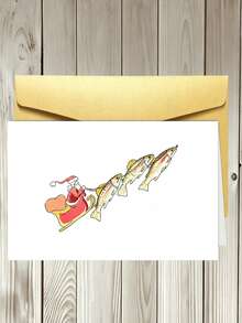 1pc Funny Fish Pulling Santa Sleigh Christmas Card - Whimsical Xmas Scene Suitable For Family, Friends, Colleagues & Holiday Parties - Unique Fish-Themed Greeting Card For Year-Round Use & New Year - One Size Fits All - View 4