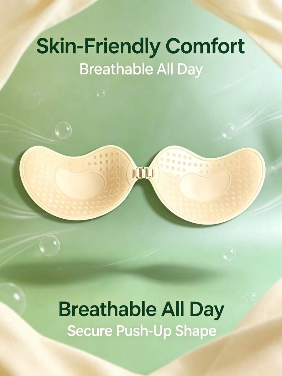 Women's Solid Color Adhesive Lift Bra (Mango Shape/Strapless), Plant-Based Adhesive, Breathable And Gentle, Non-Irritating, Push-Up Invisible Adhesive Bra, Buckle Closure For Unrestricted Wear, Reusable, Suitable For Evening Gowns, Date Wear, Wedding Photography And Bridesmaid Outfits