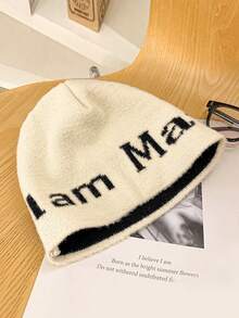 1pc Women's Knitted Beanie Hat, Autumn/Winter New Letter Design, Outdoor Versatile Warm Headwear, Cold Weather Ear Protection Hat - Multicolor - View 11