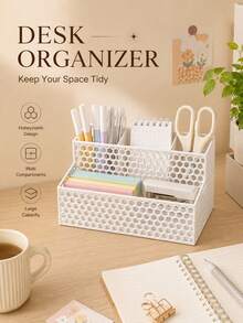 Large Capacity Honeycomb Hollow Design Desktop Organizer, Multi-Layer Multi-Compartment Office Supplies And Student Desk Clutter Storage Rack, Multi-Functional Storage Organizer Box, Innovative Back To School Gift, Suitable For Office And Study Desk - Multicolor - View 5