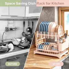 Large Capacity Double Layer Dish Drainer Rack With Drainage Board, Multi-Functional Kitchen Countertop Bowl & Plate Drying Rack, Includes Cup Holder, Utensil Rack And Cutting Board Holder, Kitchen Storage Rack, Tableware Rack - Multicolor - View 9
