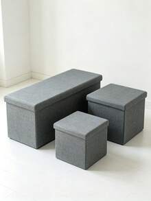 Foldable Storage Ottoman Bench, Linen Fabric Storage Box With Lid,Space-Saving Storage Box, Collapsible Footstool Seat With Storage For Bedroom Living Room, Easy To Clean,3 Sizes 3 Colors, Grey/Beige/Brown - Grey - View 1