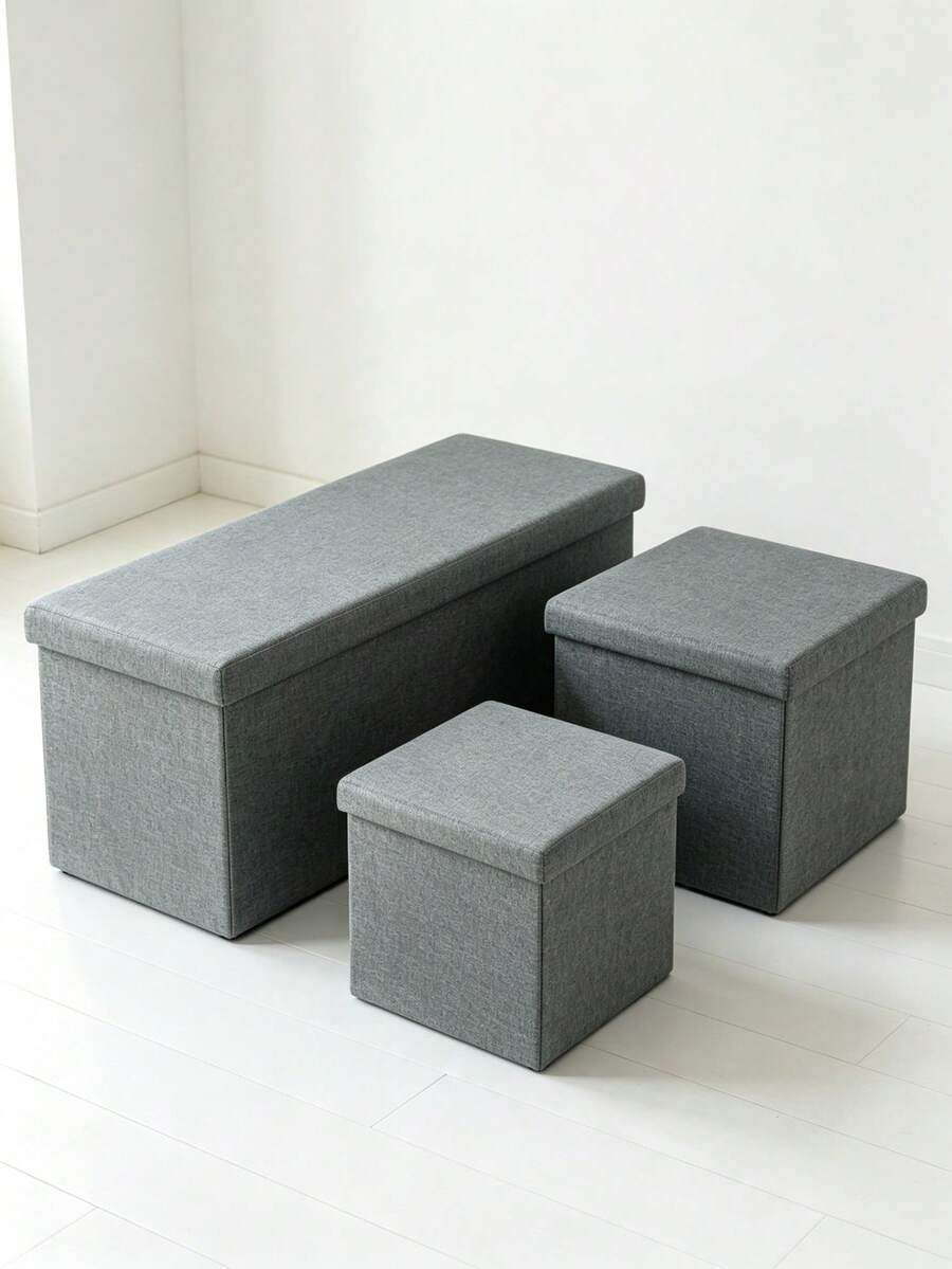 Foldable Storage Ottoman Bench, Linen Fabric Storage Box With Lid,Space-Saving Storage Box, Collapsible Footstool Seat With Storage For Bedroom Living Room, Easy To Clean,3 Sizes 3 Colors, Grey/Beige/Brown - Grey - View 1