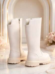 1 Pair Girls' Tall Chelsea Boots, Soft PU + Elastic Soft Sole With Inner Zipper Design, Minimalist Classic Princess Style High-Top Boots, Suitable For Daily Wear, School, Holidays, Autumn/Winter New - Apricot - View 5