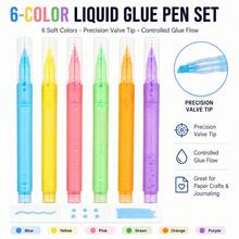 Pulpen Lem Presisi, 6 Pulpen Lem Cair Berwarna, Lem Kerajinan Ujung Halus dengan Kontrol Aliran untuk Membuat Titik, Jurnal, Scrapbooking, Pembuatan Kartu & Kerajinan DIY - Pulpen lem warna-warni (isi 6) - View 1