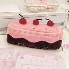 Cute Cherry Cake Plush Marker Pen Case, INS Style Large Capacity Multifunctional Stationery Storage Bag, Pencil Ruler Eraser Organizer, Back To School Student Essential - Multicolor - View 7