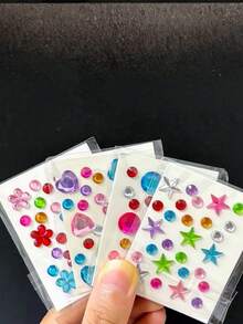 4pcs/Set New Colorful Round Heart & Star Stickers, Random Colors, Suitable For Camera, Phone Case, Hair Dryer, Shelf, Computer, Stickers For Adults - Multi-color - View 3