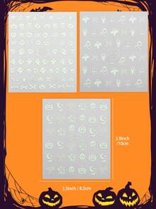 Beauty Sticker 3Pcs Halloween Luminous Nail Sticker, Autumn Ghosts Pumpkins Spiders Glow-In-The-Dark Self-Adhesive Nail Decal, Perfect For Women's Halloween Party And Cosplay DIY Nail Art. - Multicolor - View 6