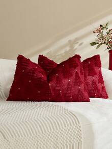 1/2pcs Burgundy Christmas Tree & Star Pillow Case (Pillow Insert Not Included), Modern Fashionable Comfortable Soft Faux Rabbit Fur Fabric Embroidered Pillow Case, Suitable For Daily Home Decor, Sofa, Bed, Bedroom, Living Room, Decorative Pillow Case, Daily Holiday Party Decoration, Suitable For All Seasons - Burgundy - View 6