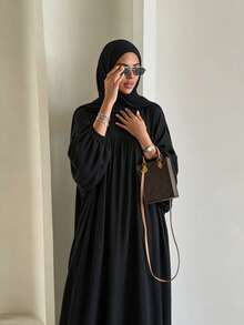 Modest Abaya Two‑Piece Set, Bubble Long Sleeve Maxi Dress With Matching Hijab, Casual Loose Muslim Women Outfit - Multicolor - View 8