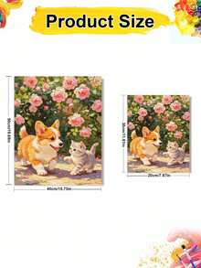 1pc Cat & Dog DIY Number Painting, Canvas Painting DIY Handmade, Adult Home Decor, Holiday Gift - Sets - View 4