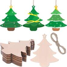 Unpainted Wooden Laser Engraved Star Christmas Tree Shaped Wooden Pieces, Christmas Tree Shaped Wooden Crafts For Painting And Coloring, Home Decor, Holiday Decoration, With Holes For Hanging - A - View 5