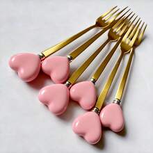 6/12pcs Stainless Steel Cutlery Set With Heart-Shaped Handles, Including Coffee Spoons, Ice Cream/Dessert Spoons, Salad Forks, Creative Heart Design, Cute Condiment Spoons, Perfect For Party & Afternoon Tea - Multicolor - View 21