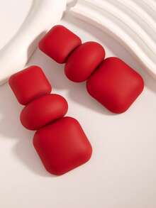 1 Pair Exaggerated Bold Polished Metal Geometric Connected Earrings Studs Dangle - Red - View 2