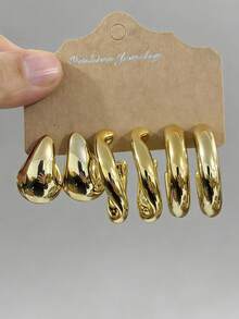 6/18pcs Fashion Geometric Women's Earrings Set, Suitable For Daily And Holiday Wear, Gift For Friends, Besties And Family, Lightweight And Fade-Resistant. - Gold - View 4