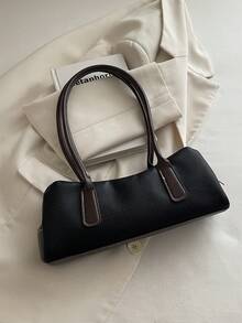 Women's Vintage Faux Leather Bowling Handbag, Silver Square Metal Decoration, Large Capacity Vintage Shoulder Bag, Suitable For Daily Commute And Travel - Black - View 5